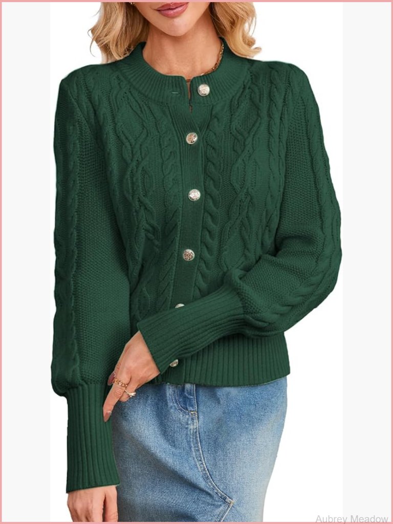 Chunky Cable Knit Cardigan Sweater Button Down Long Sleeve Open Front Coat